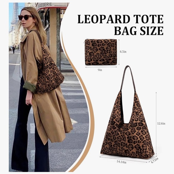 🆕 Leopard Tote Bag for Women Cheetah Shoudle Purse Brown Vintage Hobo Bag - Picture 4 of 7